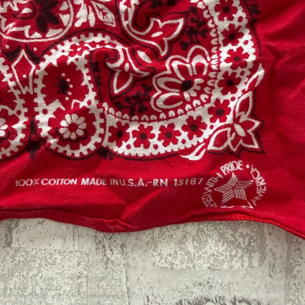 VTG Bandanna Made In USA Red Paisley 100% Cotton Americana Biker